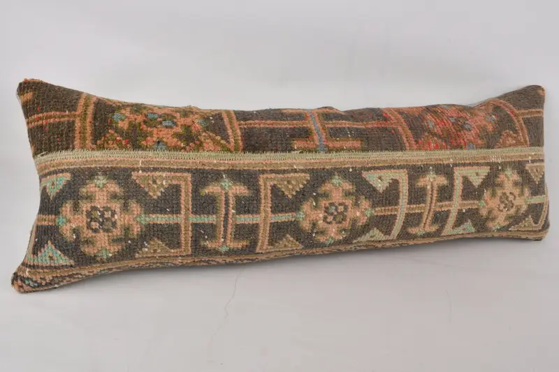 Comfy Throw Cushion Cover, Kilim Pillow Cover, 12x36 Brown Cushion Case, Vintage Kilim Pillow, Pillow for Sofa, Pillow Case - 2