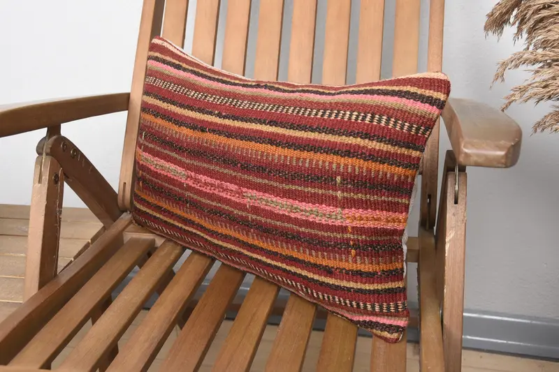 Turkish Kilim Pillow, Boho Pillow Sham Cover, Boho Pillow, Crochet Pattern Pillow Sham, 12x20 Red Pillow Cover, Cushion Cover - 3