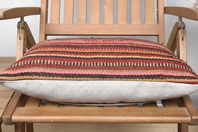Turkish Kilim Pillow, Boho Pillow Sham Cover, Boho Pillow, Crochet Pattern Pillow Sham, 12x20 Red Pillow Cover, Cushion Cover - 5