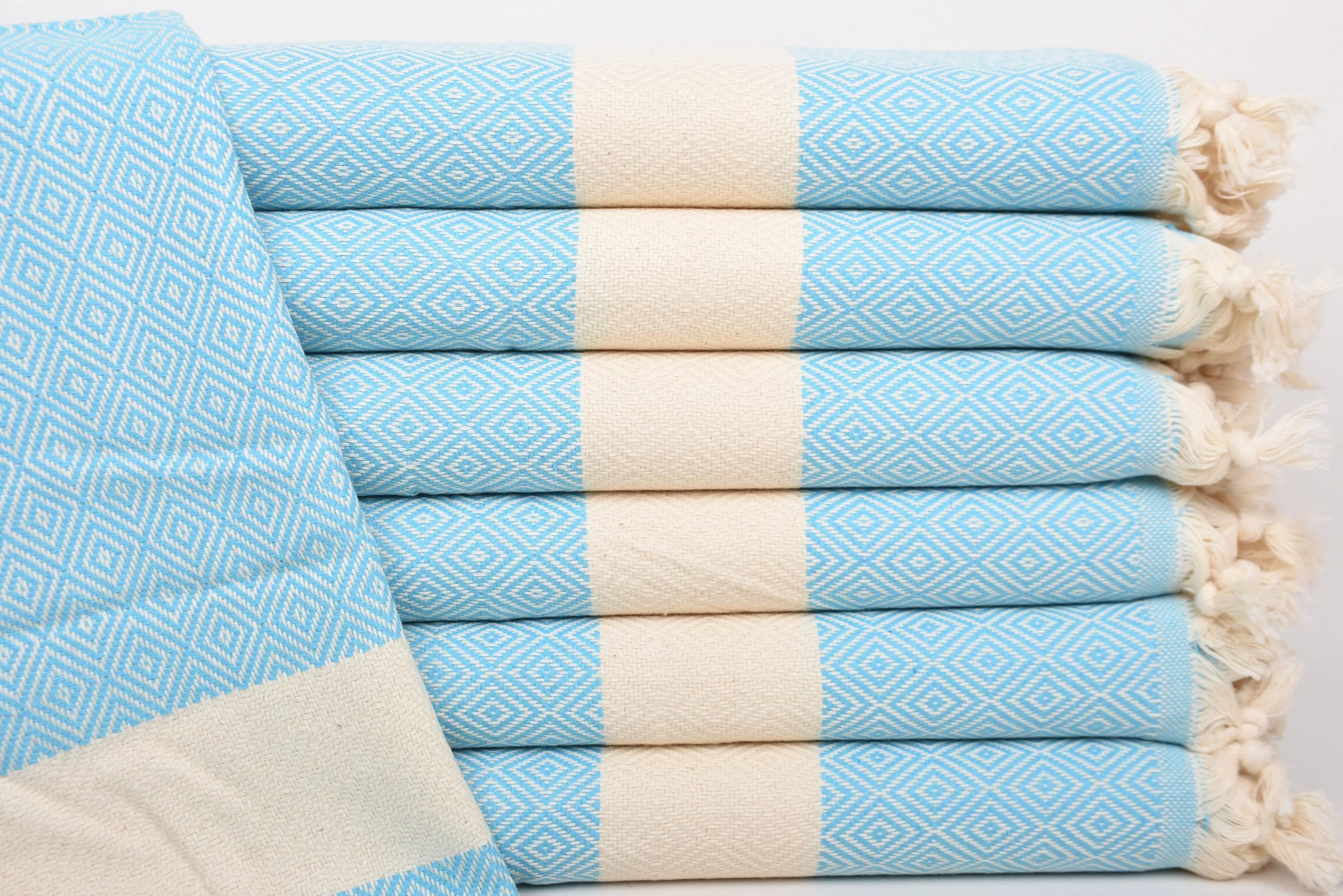 Light Turquoise Diamond Hand Towel, Turkish Cotton, 36x20 Inches - 1