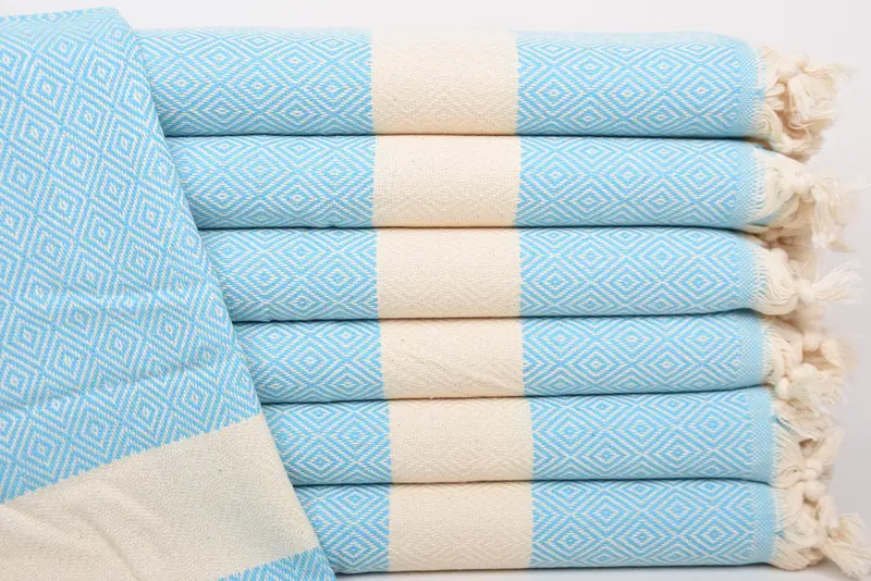 Light Turquoise Diamond Hand Towel, Turkish Cotton, 36x20 Inches