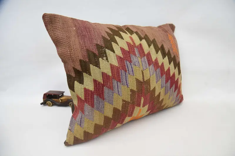 Toss Pillow Case, Vintage Pillow, Wool Kilim Pillow Cushion Case, Pillow for Sofa, Pillow Sham, 20x28 Pink Cushion, Ethnical Kilim Rug Pillow - 3