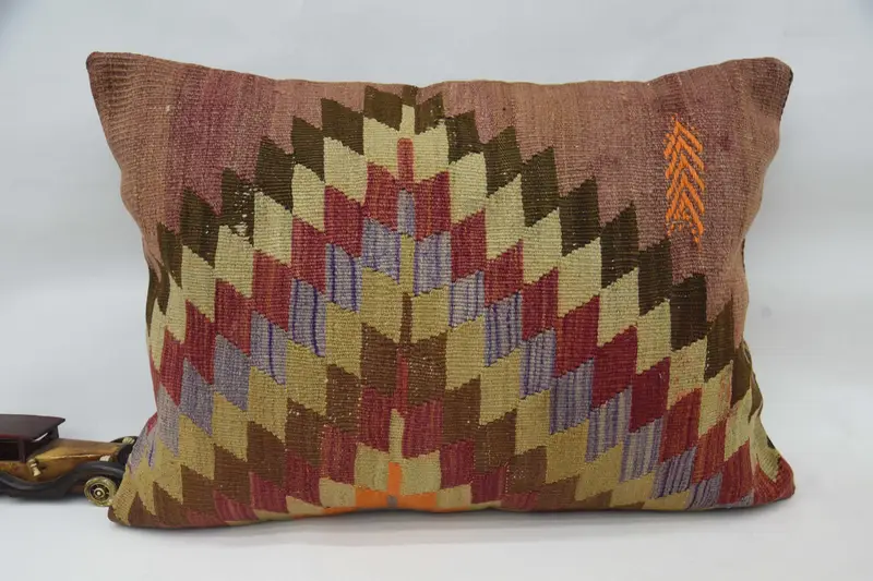 Toss Pillow Case, Vintage Pillow, Wool Kilim Pillow Cushion Case, Pillow for Sofa, Pillow Sham, 20x28 Pink Cushion, Ethnical Kilim Rug Pillow - 1
