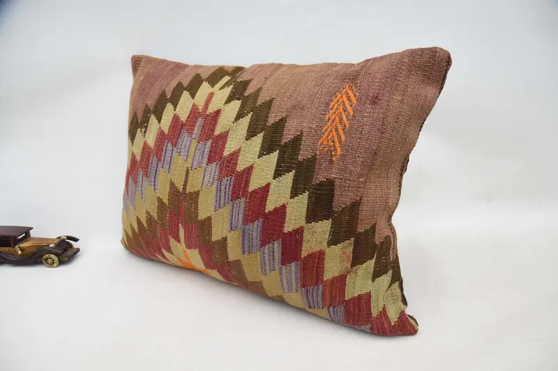 Toss Pillow Case, Vintage Pillow, Wool Kilim Pillow Cushion Case, Pillow for Sofa, Pillow Sham, 20x28 Pink Cushion, Ethnical Kilim Rug Pillow - 5