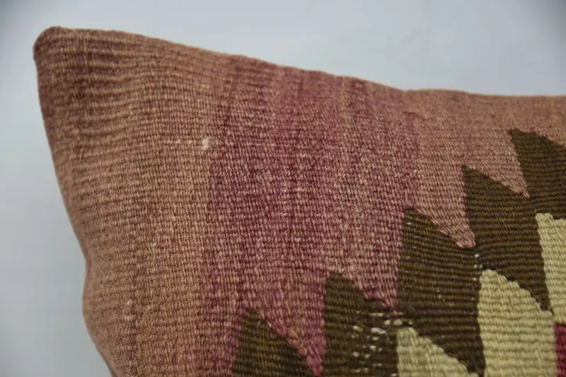 Toss Pillow Case, Vintage Pillow, Wool Kilim Pillow Cushion Case, Pillow for Sofa, Pillow Sham, 20x28 Pink Cushion, Ethnical Kilim Rug Pillow - 2