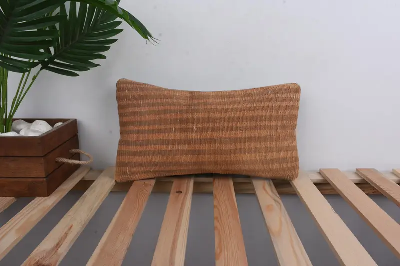 Ethnical Kilim Rug Pillow, Pillow Case, Kilim Cushion Sham, 8x16 Orange Cushion Cover, Vintage Kilim Pillow, Ottoman Pillow Cover - 1