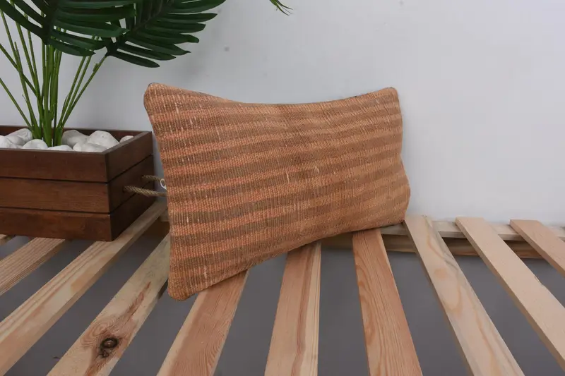 Ethnical Kilim Rug Pillow, Pillow Case, Kilim Cushion Sham, 8x16 Orange Cushion Cover, Vintage Kilim Pillow, Ottoman Pillow Cover - 4