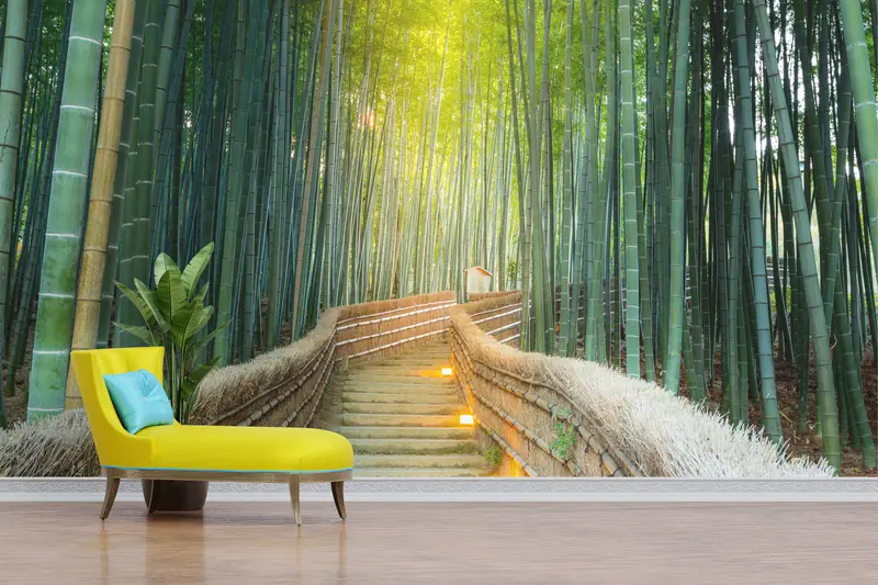 エレガントな京都の竹林プリント壁紙：自然の静けさ