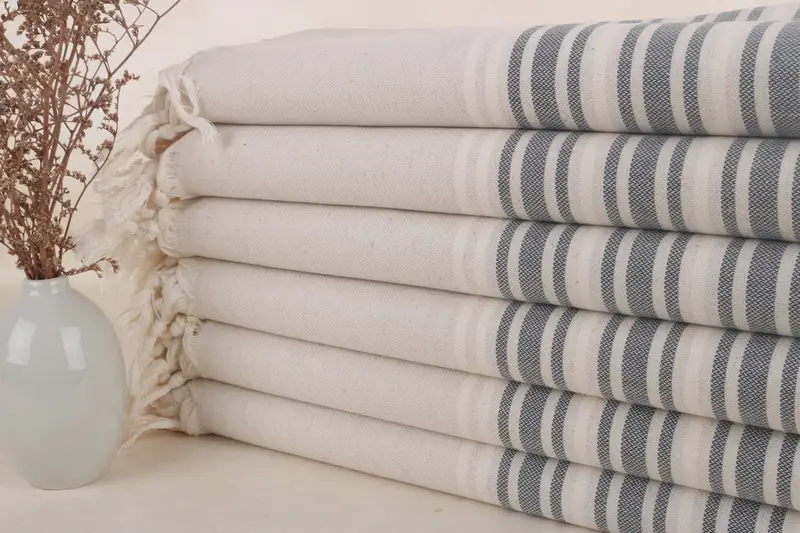 Toalla de Lino Gris Oscuro-Natural con Beige, 38x71 Pulgadas