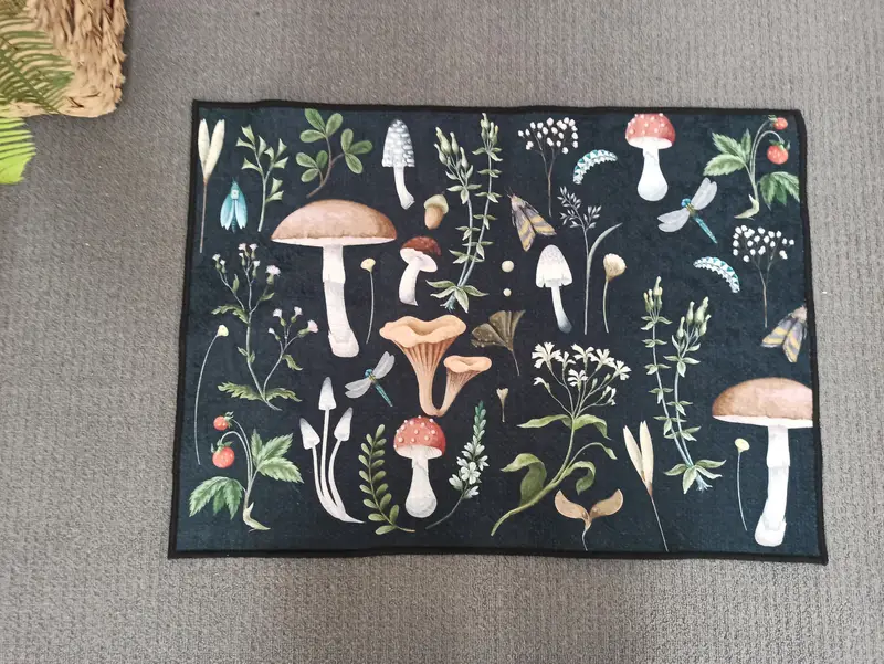 Eleganter bedruckter Teppich: Buntes schwarzes Pilzmuster