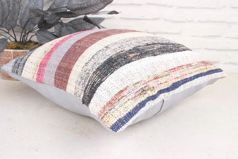 Pillow for Sofa, Bolster Cushion Cover, Boho Pillow, Office Chair Pillow Case, 18x18 White Cushion, Pillow Sham, Throw Kilim Pillow - 6