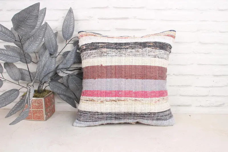 Pillow for Sofa, Bolster Cushion Cover, Boho Pillow, Office Chair Pillow Case, 18x18 White Cushion, Pillow Sham, Throw Kilim Pillow - 1