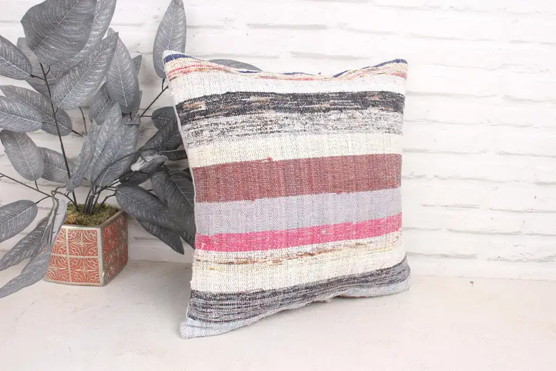 Pillow for Sofa, Bolster Cushion Cover, Boho Pillow, Office Chair Pillow Case, 18x18 White Cushion, Pillow Sham, Throw Kilim Pillow - 3