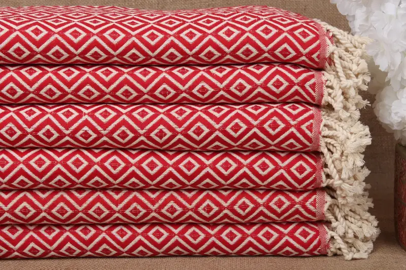 Custom Turkish Towel, Personalized Diamond Red Towel, 40x71 Inches
