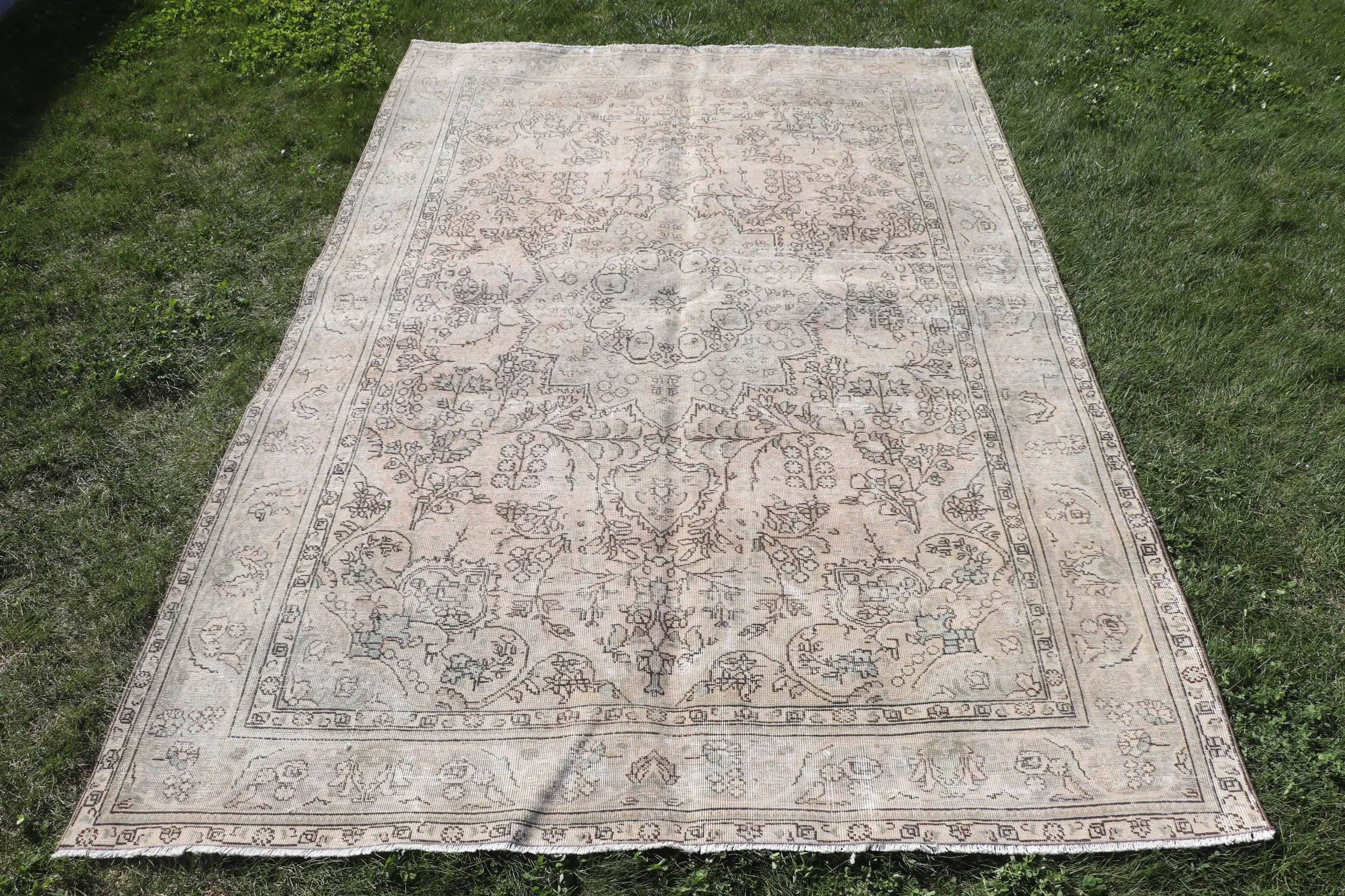 6.6x9.4 ft Halı, Türk Vintage Büyük Halı, Gri Yün Halı - 1