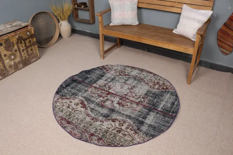 Alfombra Geométrica Azul 12x12m con Motivos Florales