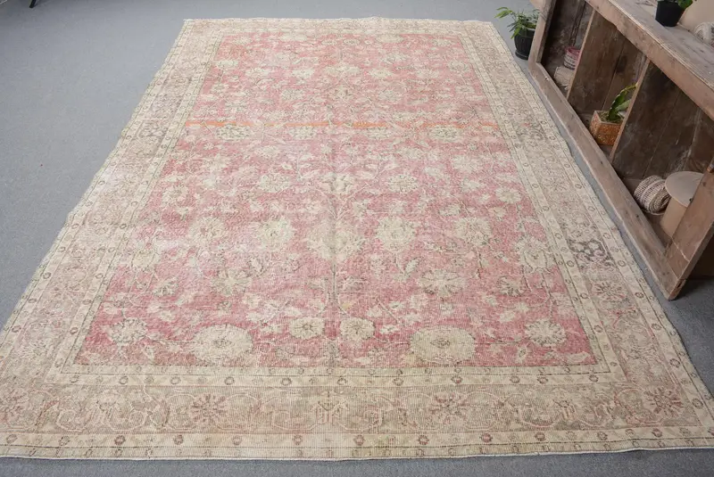 Vintage Büyük Halı 6.7x10.1 ft (205x308 cm), Türk Kırmızı Oryantal Yün Halı - 1