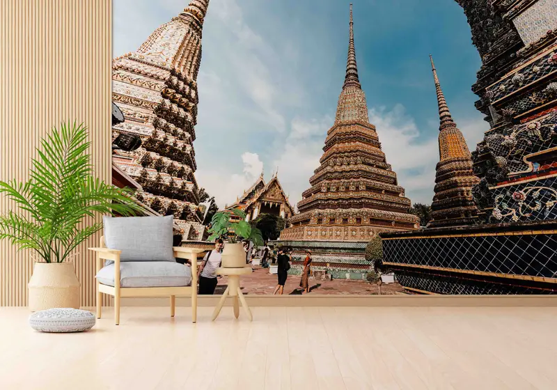 Tapete für den Chiang-Mai-Tempel in Thailand: Bedrucktes asiatisches buddhistisches Dekor