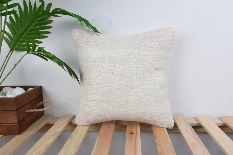 Pillow for Couch, Handmade Kilim Cushion, Cushion Cover, 14x14 White Cushion Case, Pillow for Sofa, Art Deco Cushion, Farmhouse Pillow Cover - 1