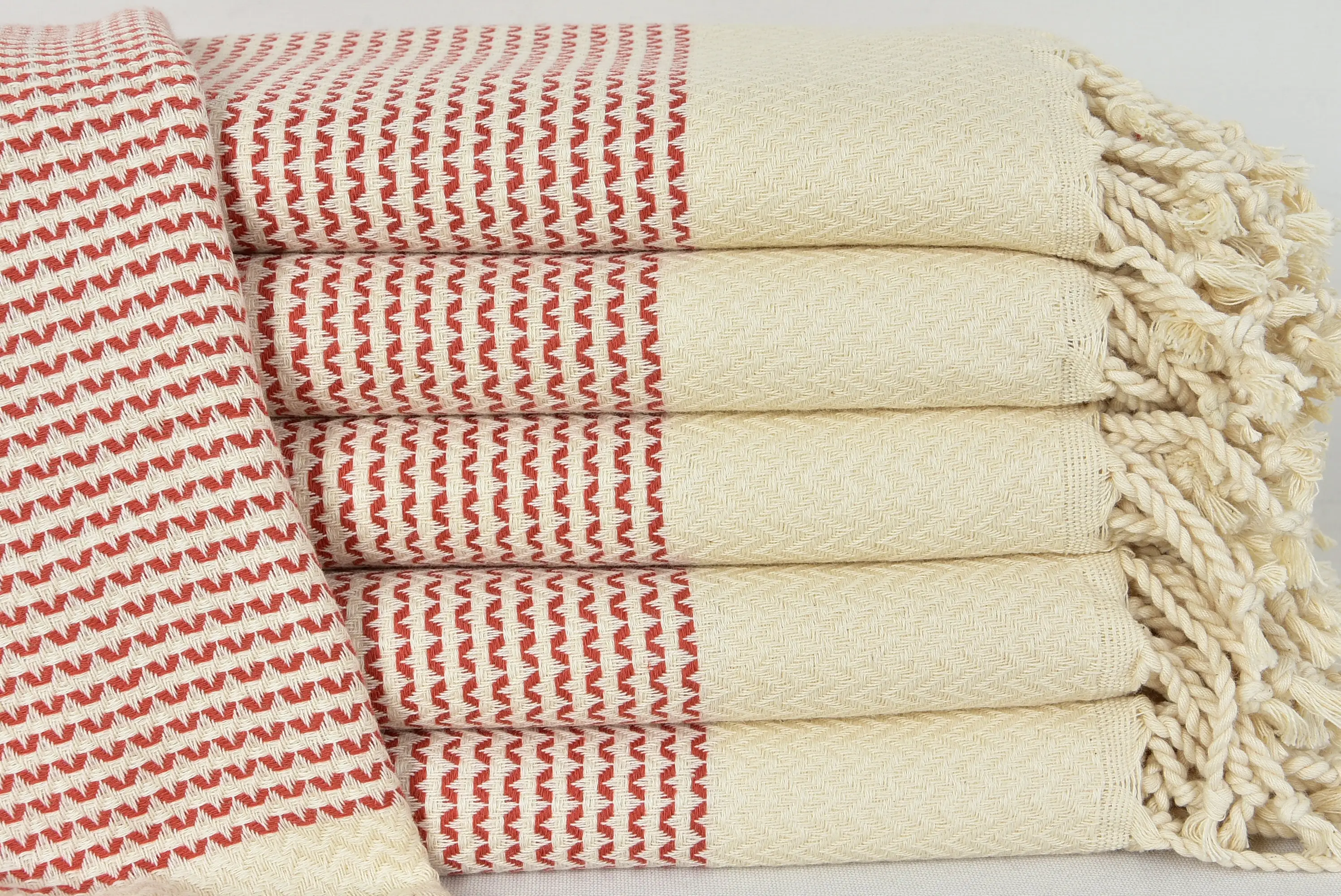 Turkish Hand Towels, Brick Tea Towel, Soft Dish Towel, 100% Cotton, Red/Beige, 18x40 - 1