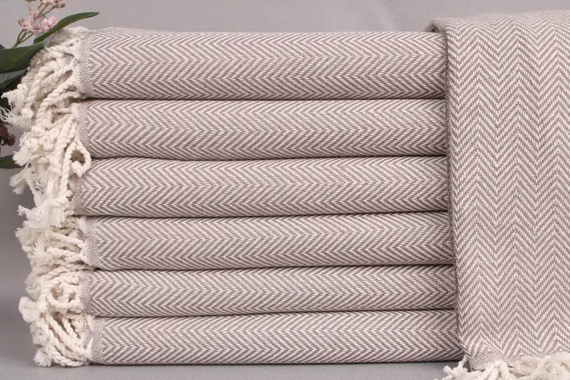 Personalized Turkish Beach Towel Beige, Brown Herringbone, 40x71 Inches