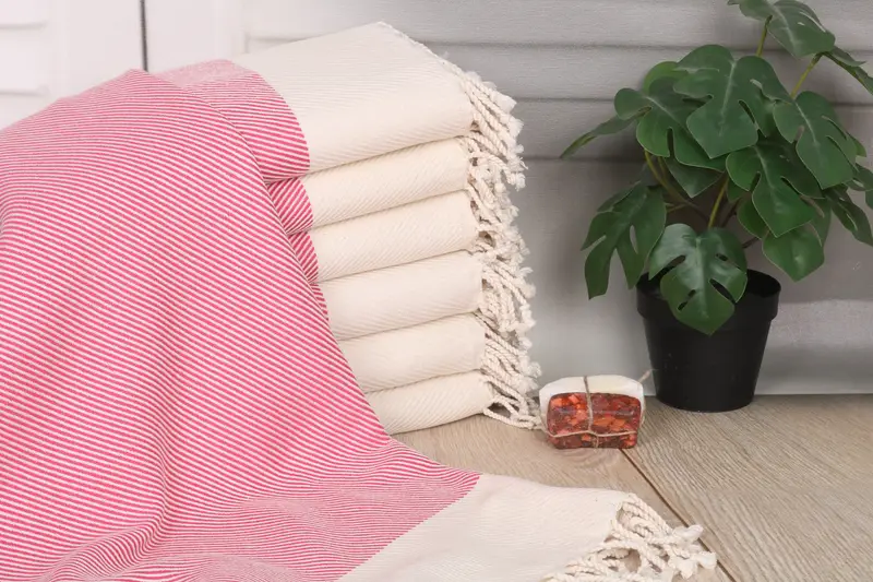 Striped Towel Custom Beach Towel Fuchsia Cotton 70x40 Inches