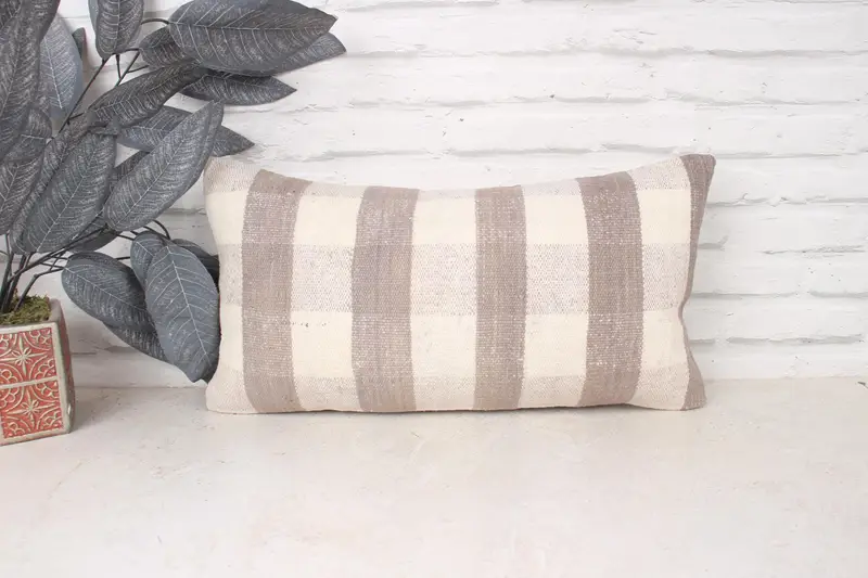10x20 White Pillow Case, Boho Pillow Sham Cover, Ethnical Kilim Rug Pillow, Pillow Cover, Vintage Throw Pillow, Handmade Kilim Cushion - 1