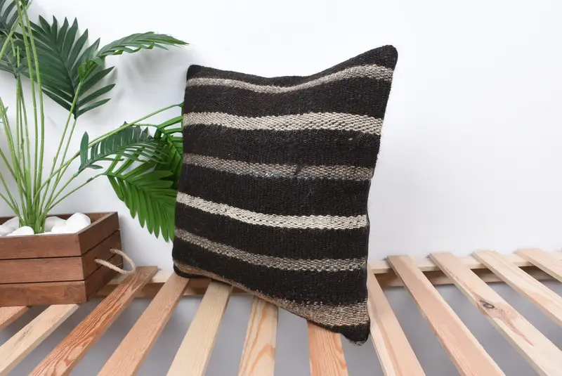 Pattern Throw Pillow Cover, Handmade Kilim Cushion, Interior Designer Pillow, 18x18 Brown Cushion, Pillow Cover, Kilim Cushion Sham - 5