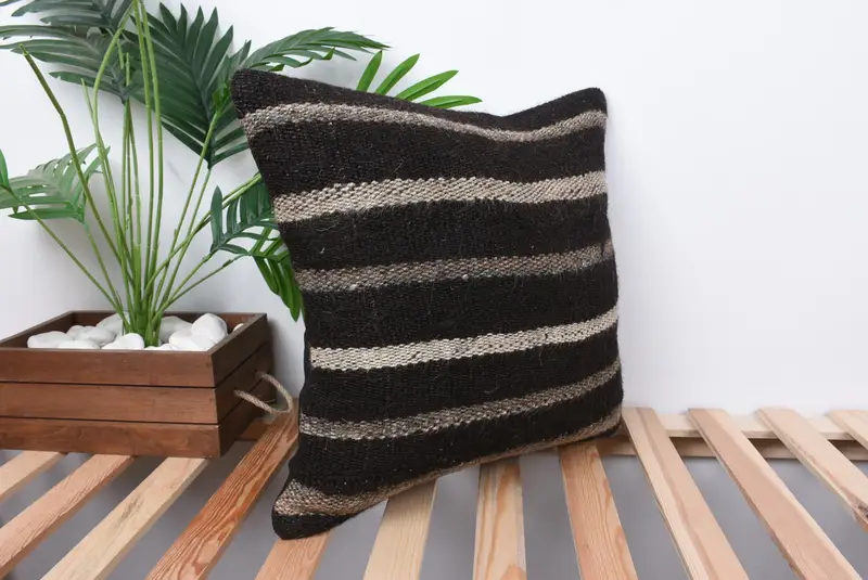 Pattern Throw Pillow Cover, Handmade Kilim Cushion, Interior Designer Pillow, 18x18 Brown Cushion, Pillow Cover, Kilim Cushion Sham - 4