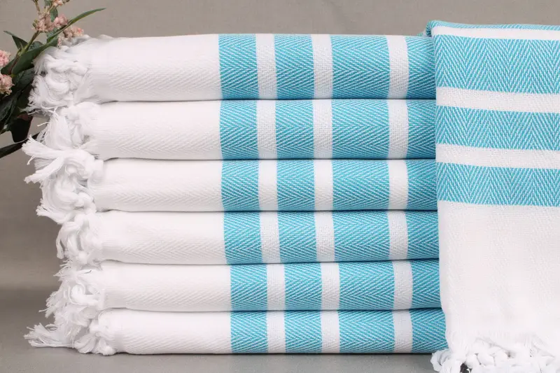 Personalized Turkish Beach Towel Turquoise Chevron, Beige, Organic Cotton, 40x71 Inches