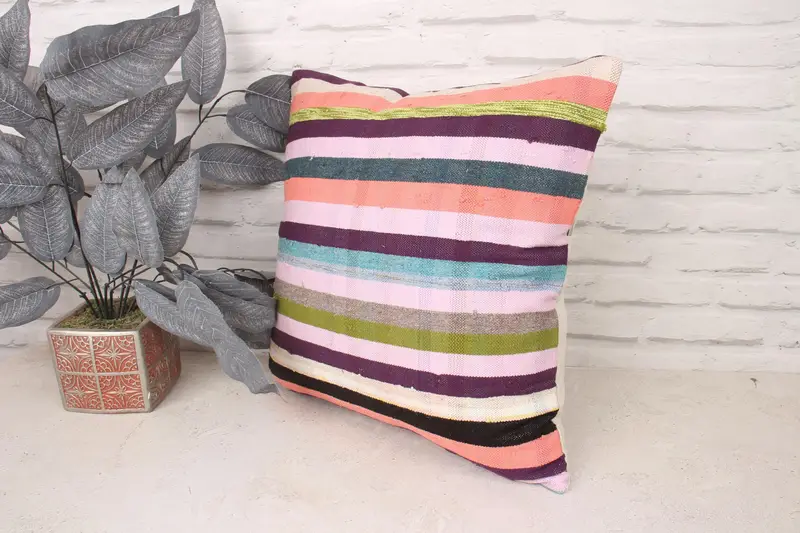 Kilim Rug Cushion, Turkish Kilim Pillow, Kilim Pillow Cover, Home Decor Pillow, Pillow Sham, Nautical Throw Pillow, 18x18 Purple Pillow Case - 4