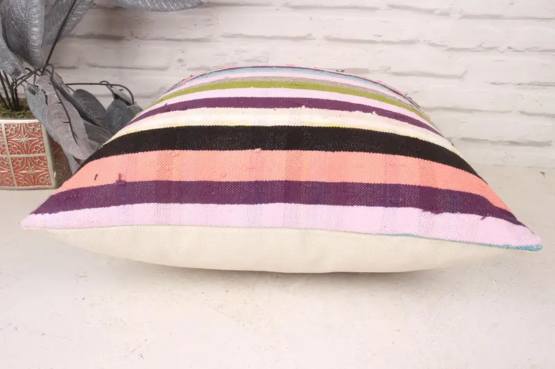 Kilim Rug Cushion, Turkish Kilim Pillow, Kilim Pillow Cover, Home Decor Pillow, Pillow Sham, Nautical Throw Pillow, 18x18 Purple Pillow Case - 5