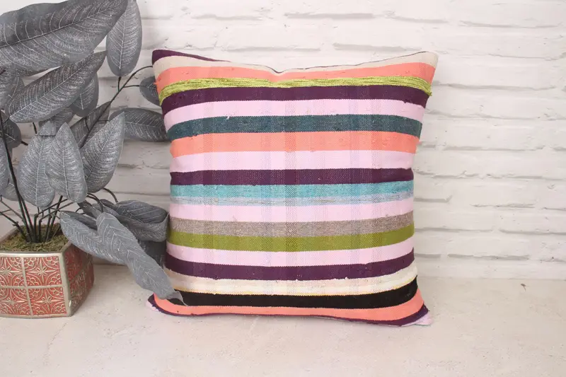 Kilim Rug Cushion, Turkish Kilim Pillow, Kilim Pillow Cover, Home Decor Pillow, Pillow Sham, Nautical Throw Pillow, 18x18 Purple Pillow Case - 1