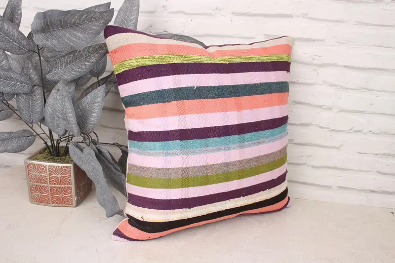 Kilim Rug Cushion, Turkish Kilim Pillow, Kilim Pillow Cover, Home Decor Pillow, Pillow Sham, Nautical Throw Pillow, 18x18 Purple Pillow Case - 3