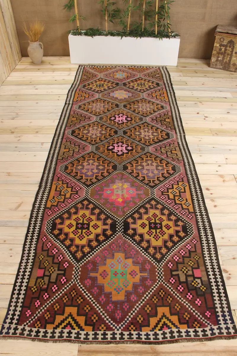 Handmade Orange Rug, 0.3x12.1 ft Animal Print