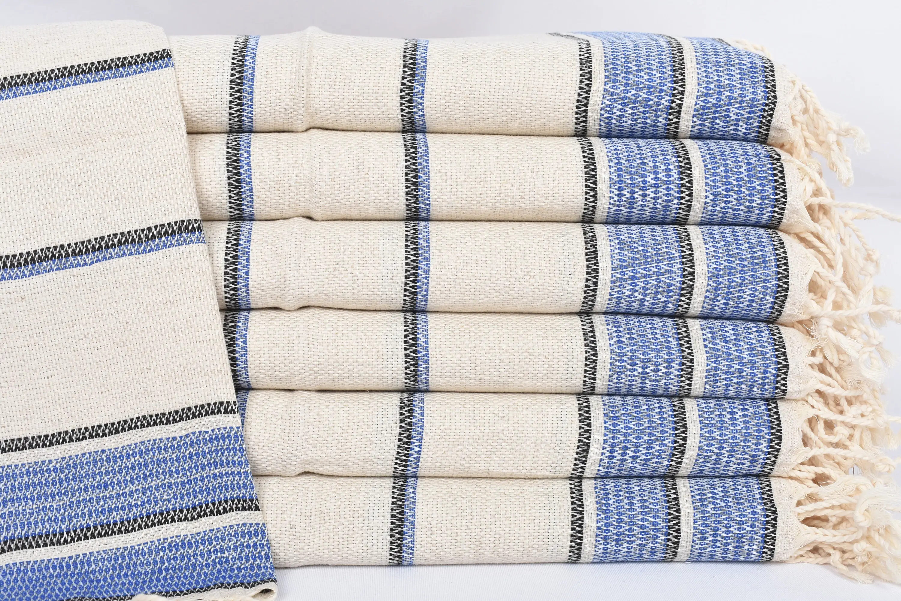 40x20 Sax Blue Striped Hand Towel, Monogrammed, Contemporary - 1