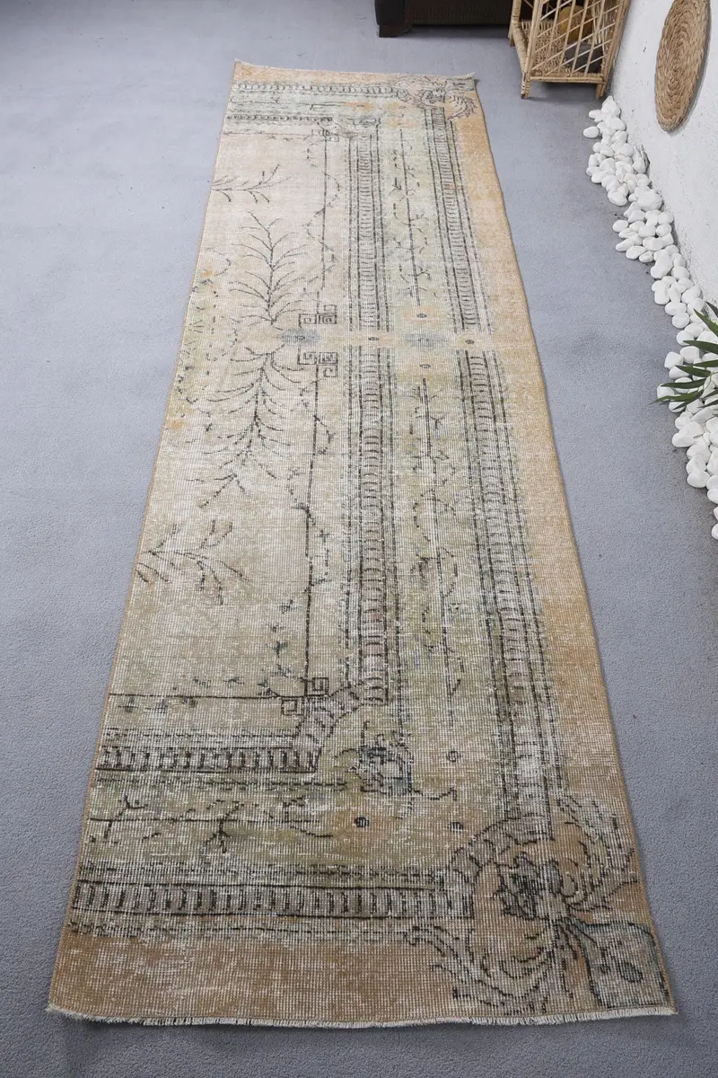 Alfombra elegante beige y verde, 9 x 3 m con estampado animal