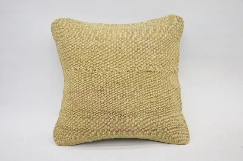 Turkish Pillow, Bench Pillow Sham, 12x12 Yellow Pillow Case, Kilim Cushion Sham, Pillow, Kilim Pillow Cover, Floor Pillow Cover, Yoga Cushion - 1