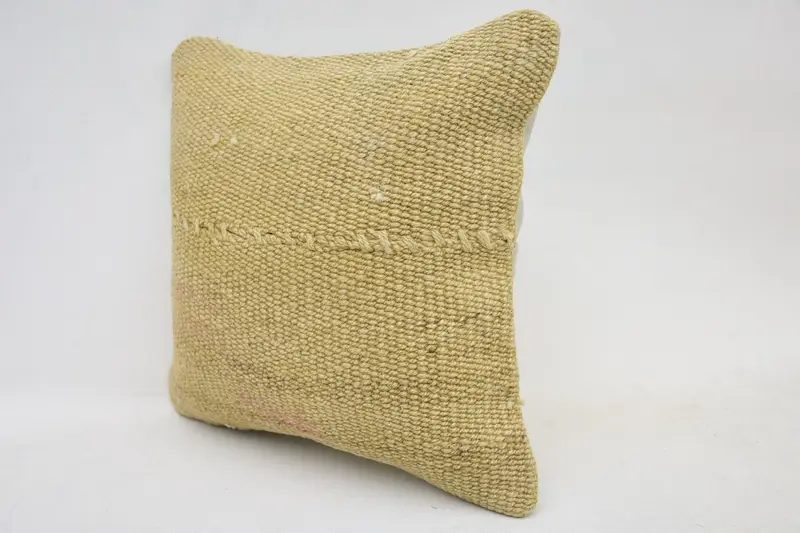 Turkish Pillow, Bench Pillow Sham, 12x12 Yellow Pillow Case, Kilim Cushion Sham, Pillow, Kilim Pillow Cover, Floor Pillow Cover, Yoga Cushion - 3
