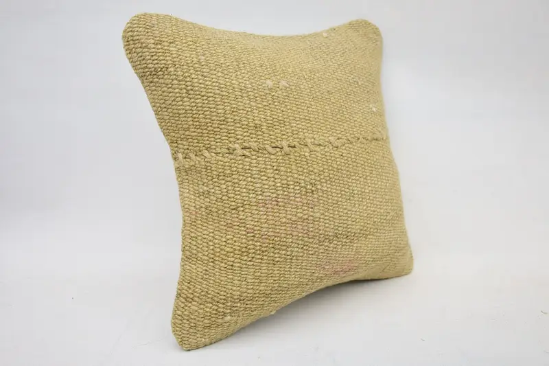 Turkish Pillow, Bench Pillow Sham, 12x12 Yellow Pillow Case, Kilim Cushion Sham, Pillow, Kilim Pillow Cover, Floor Pillow Cover, Yoga Cushion - 2