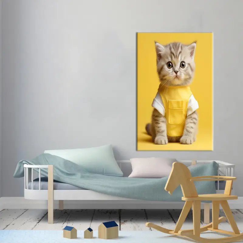 Moderne gelbe Leinwand: Niedliche Tierkunst für das Kinderzimmer
