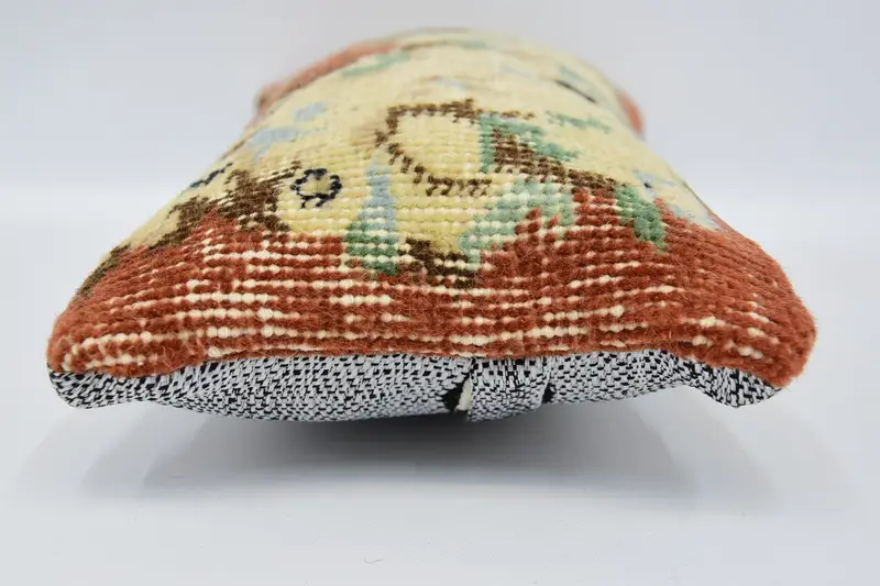 Turkish Pillow, Cozy Throw Cushion Cover, Chair Pillow Sham, Pillow, Boho Pillow Sham Cover, 8x16 Red Pillow Sham, Handmade Kilim Cushion - 5