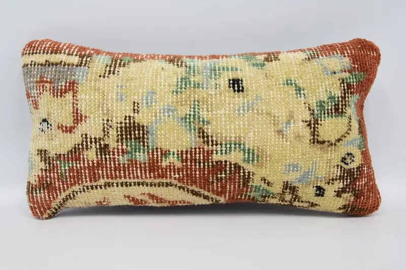 Turkish Pillow, Cozy Throw Cushion Cover, Chair Pillow Sham, Pillow, Boho Pillow Sham Cover, 8x16 Red Pillow Sham, Handmade Kilim Cushion - 1