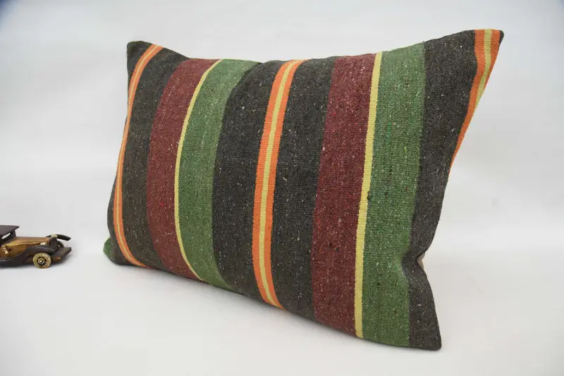 Cushion, Ethnical Kilim Rug Pillow, Boho Pillow Sham Cover, Vintage Kilim Pillow, 20x28 Green Cushion Case, Vintage Cushion Case - 5