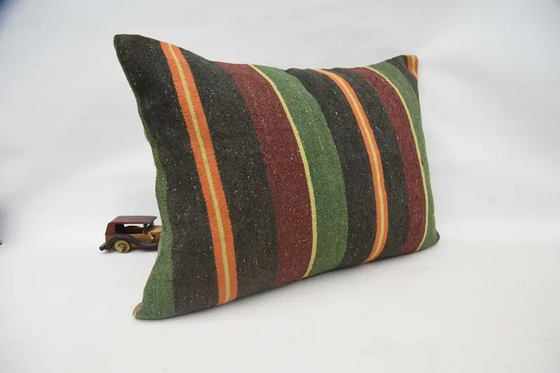 Cushion, Ethnical Kilim Rug Pillow, Boho Pillow Sham Cover, Vintage Kilim Pillow, 20x28 Green Cushion Case, Vintage Cushion Case - 3
