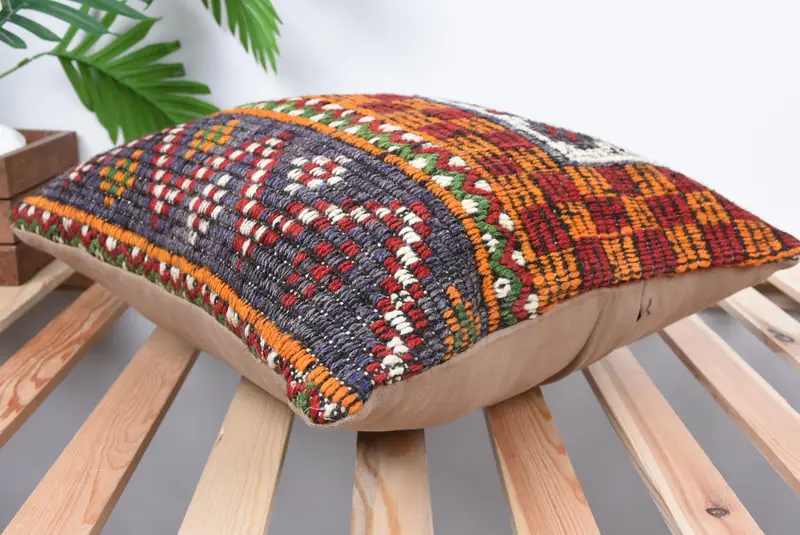 Kilim Cushion Sham, Handmade Kilim Cushion, 18x18 Orange Pillow Sham, Art Deco Pillow Case, Throw Kilim Pillow, Pillow, Ethnic Cushion Cover - 6