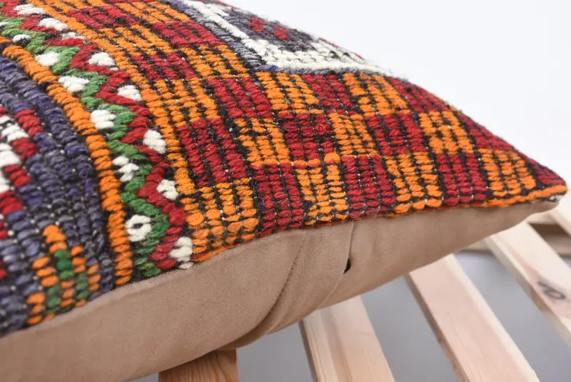 Kilim Cushion Sham, Handmade Kilim Cushion, 18x18 Orange Pillow Sham, Art Deco Pillow Case, Throw Kilim Pillow, Pillow, Ethnic Cushion Cover - 7