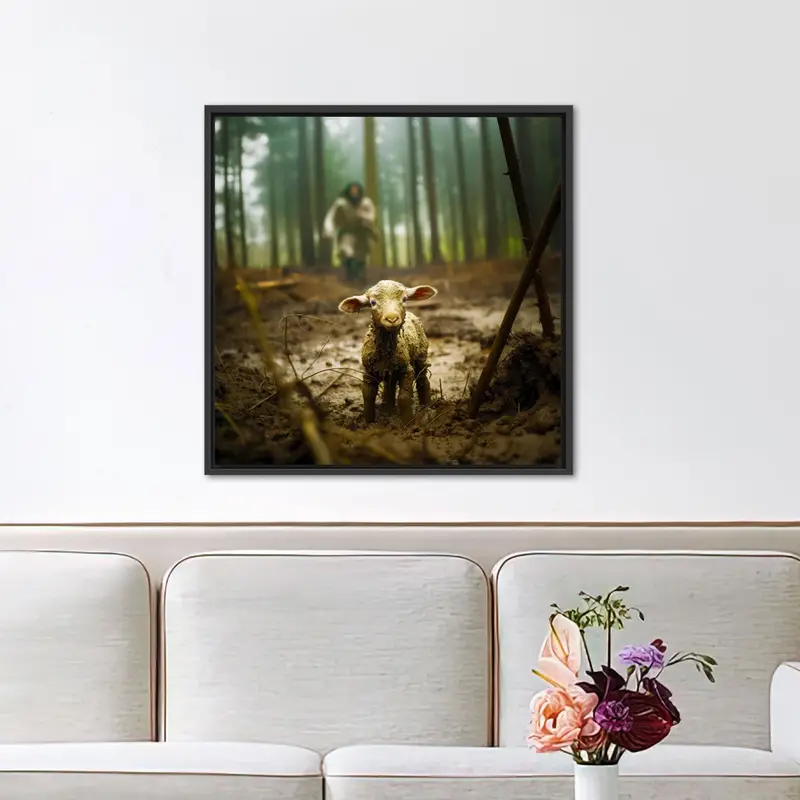 Heilige Gelassenheit: Bedruckte Leinwand „Jesus mit Schaf“ für Zuhause