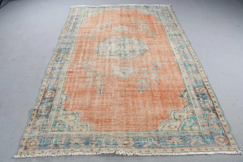 5,4 x 8,5 Fuß türkischer Teppich, Oushak-Teppich, orangefarbener Polka-Dot-Teppich aus Wolle - 1