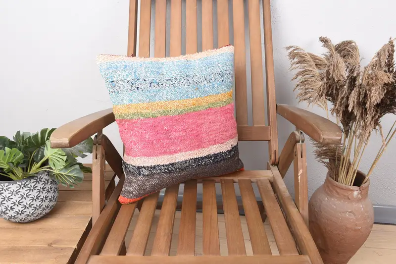 Designer Throw Pillow, 16x16 Pink Pillow Cover, Kilim Pillow, Cushion Cover, Garden Cushion, Pillow for Sofa, Antique Pillows - 1